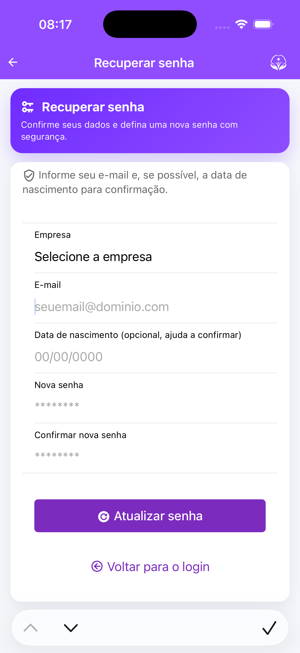 Recuperação de senha