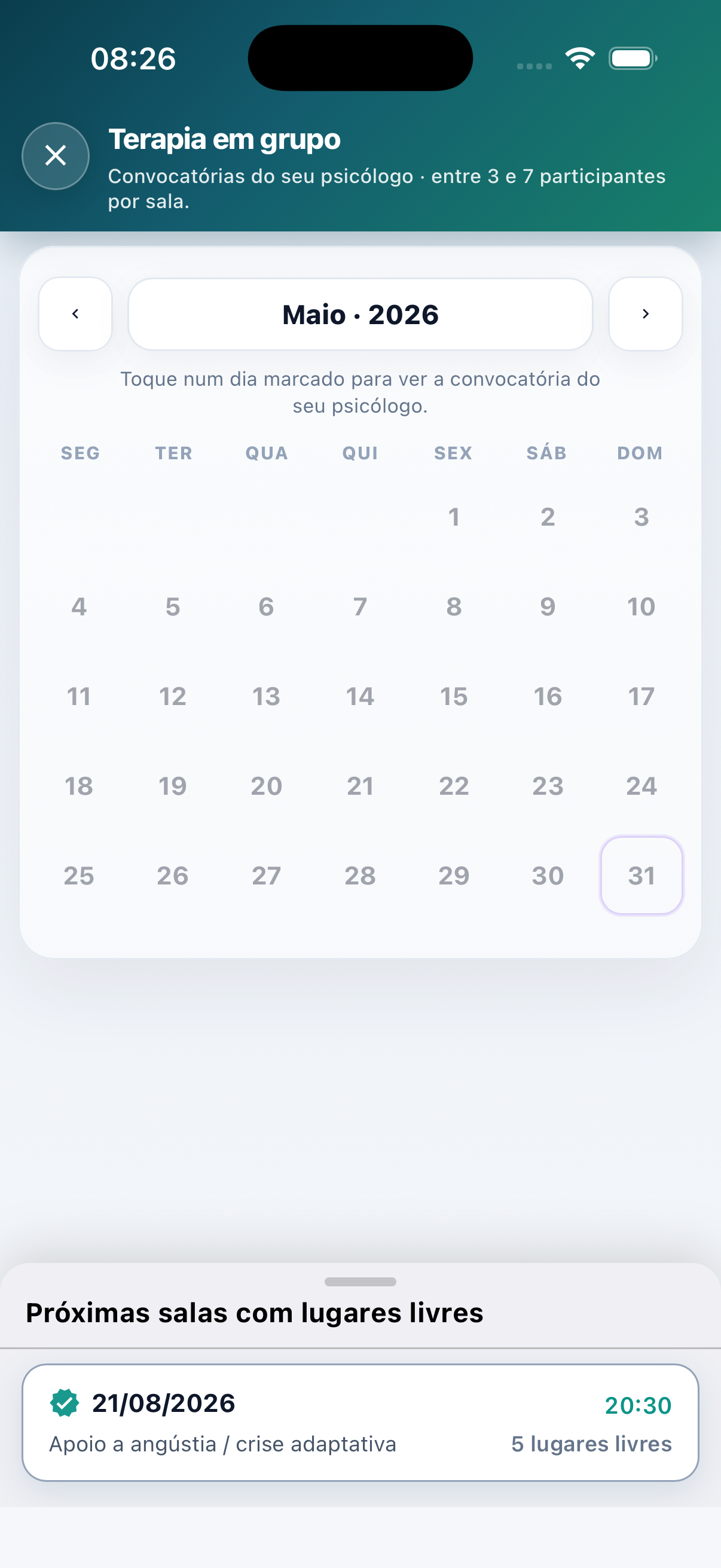 Calendário terapia em grupo