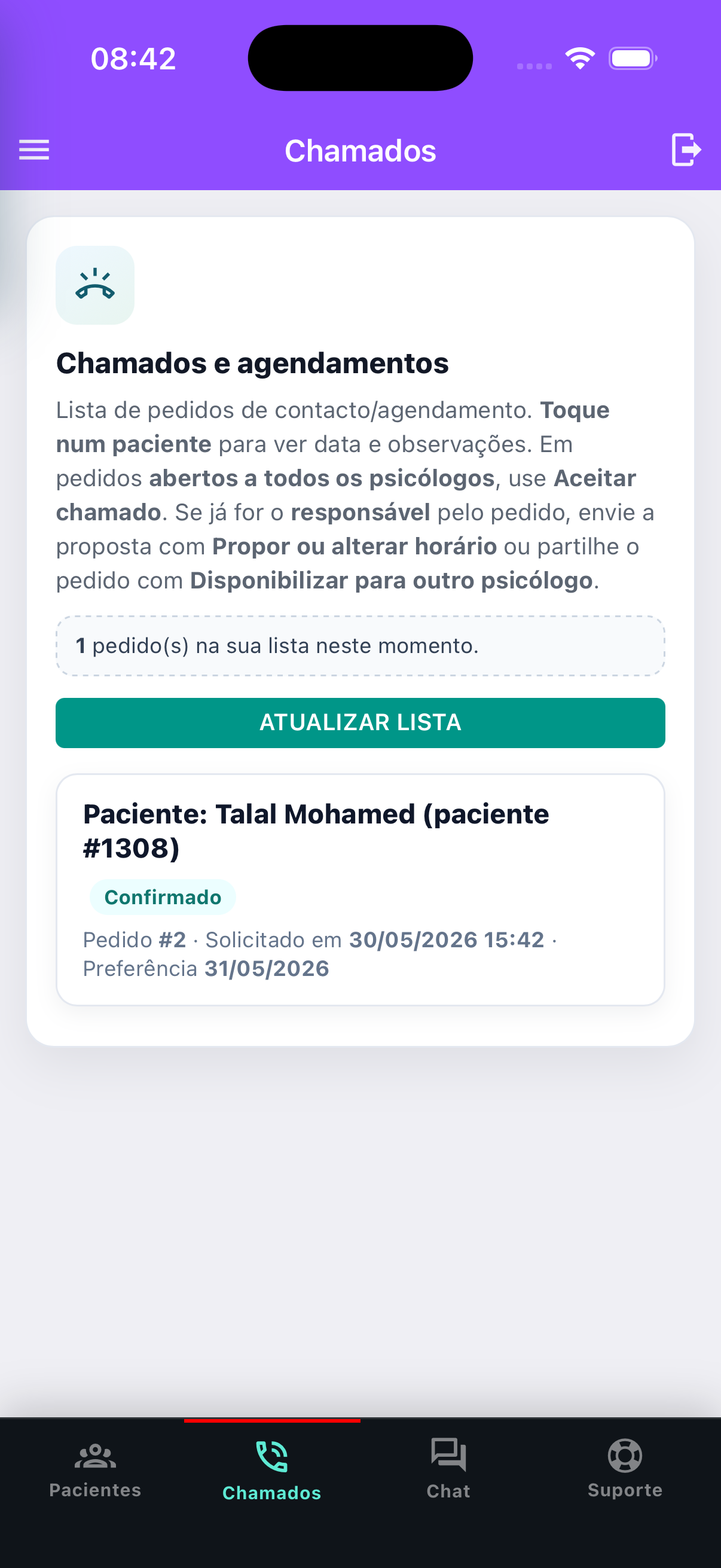 Lista de chamados