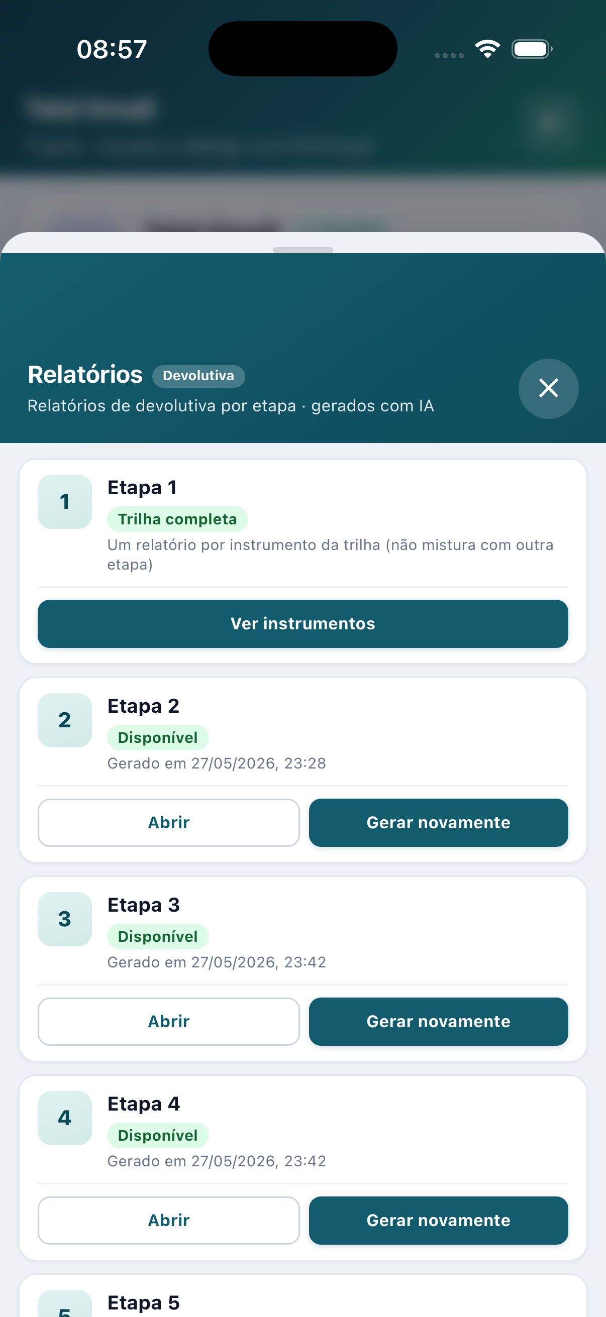 Lista de relatórios