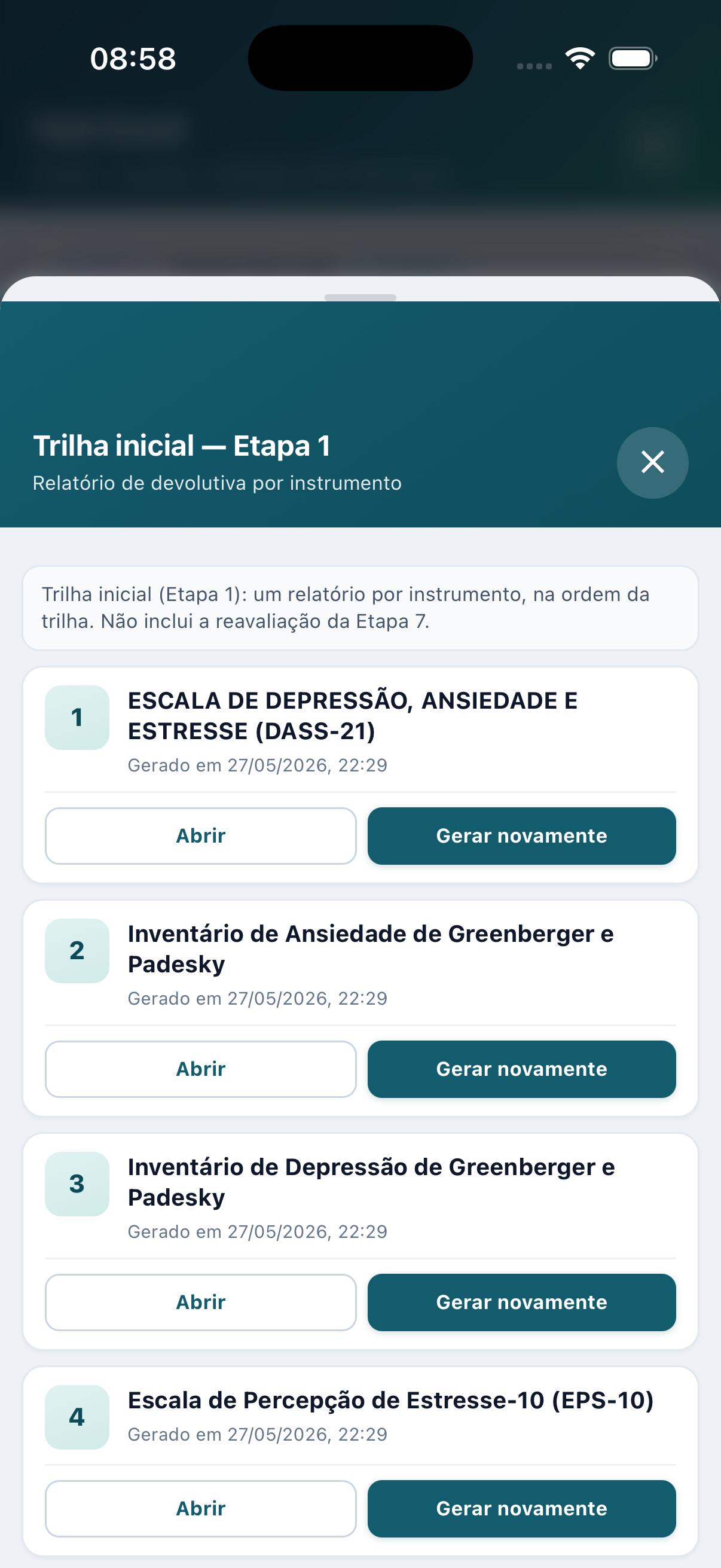 Relatório por etapas