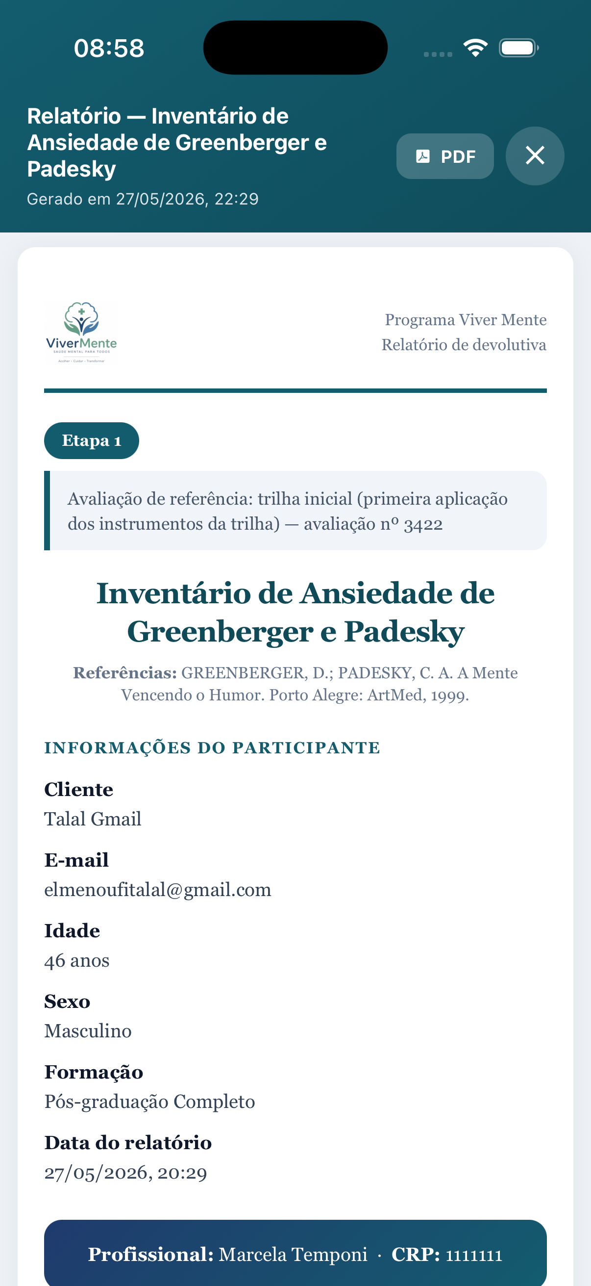 Relatório por avaliação
